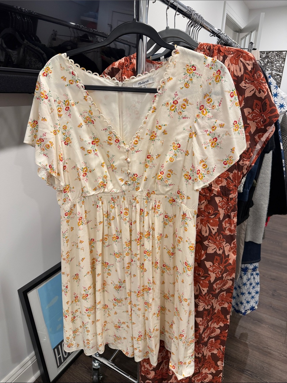 Madewell Cream Mini Dress with Yellow & Pink Floral Print